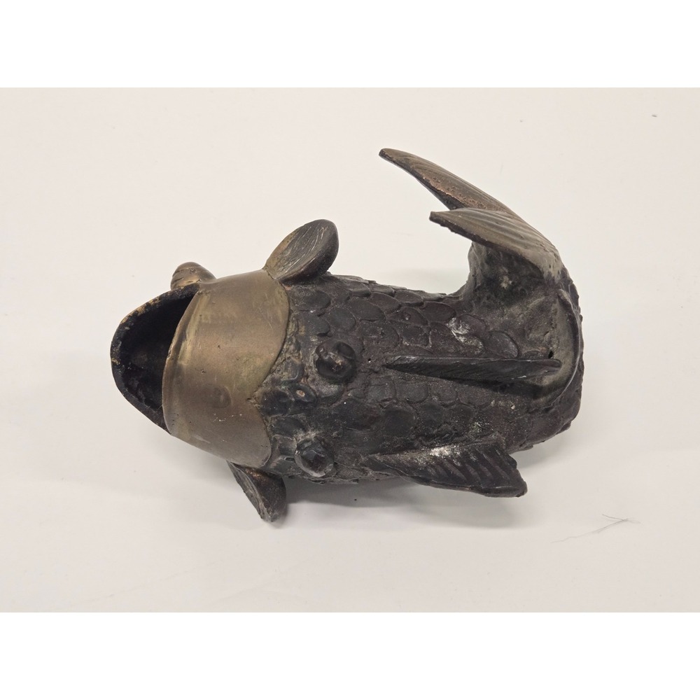 Vtg Bronze Koi Fish Sculpture Vase - Picture 7 of 12